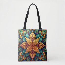 Lebhaftes Blumenwerk Mandala Artwork Tasche