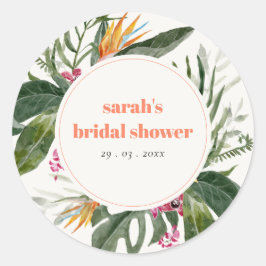 Lebhaftes Blush Boho Tropical Floral Brautparty Runder Aufkleber