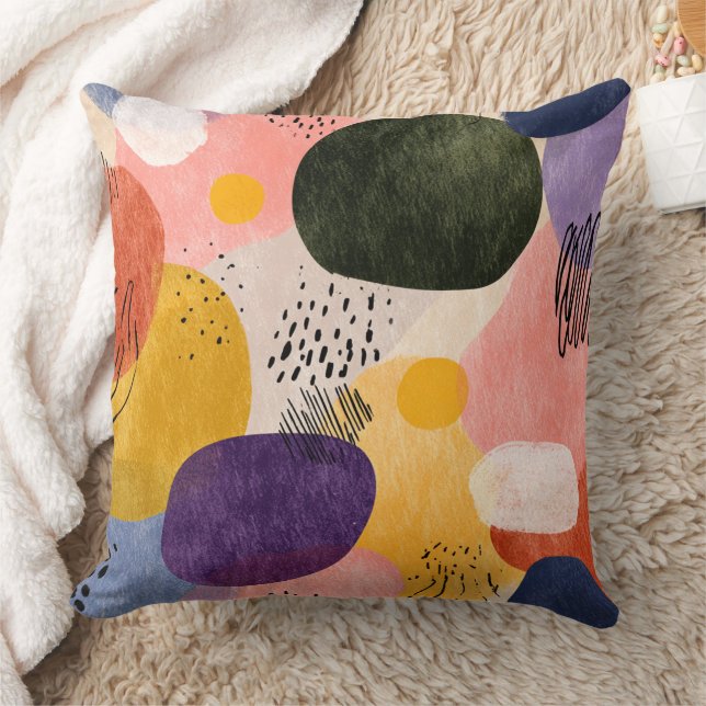 Lebhaftes Boho Abstraktes Muster | Bio Formen Kissen (Decke)