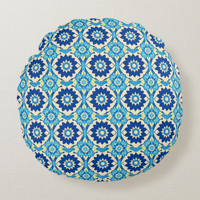 Lebhaftes Boho Chic Blumenmuster Rundes Kissen (Vorderseite)