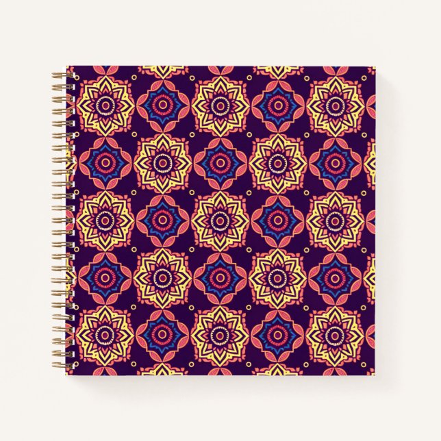 Lebhaftes Boho Chic Geometric Floral Pattern Notizbuch (Vorderseite)