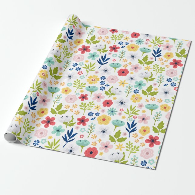 Lebhaftes botanisches Muster Geschenkpapier (Ungerollt)