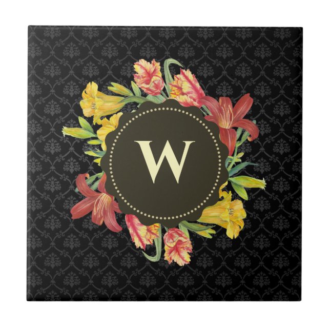 Lebhaftes Bright Spring Flowers KREath Monogramm Fliese (Vorderseite)