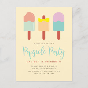 Lebhaftes buntes Popsicle Party Sommer Geburtstag Einladungspostkarte