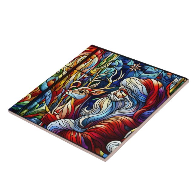 Lebhaftes Buntglas des Weihnachtsmannes und Rentie Fliese (Seite)