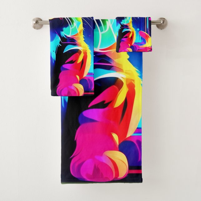 Lebhaftes Cat Artwork Badhandtuch Set (Insitu)