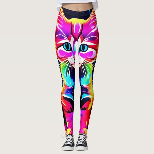 Lebhaftes Cat Artwork Leggings (Vorderseite)