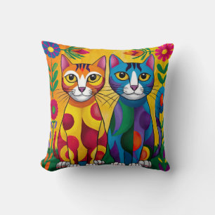 Lebhaftes Cat Duo - künstlerische Blüte Kissen