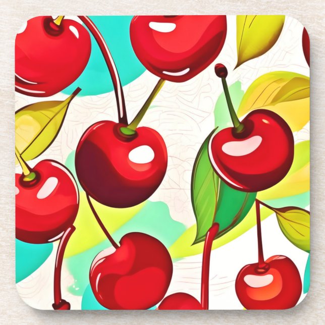 Lebhaftes Cherry Muster Getränkeuntersetzer (Vorderseite)