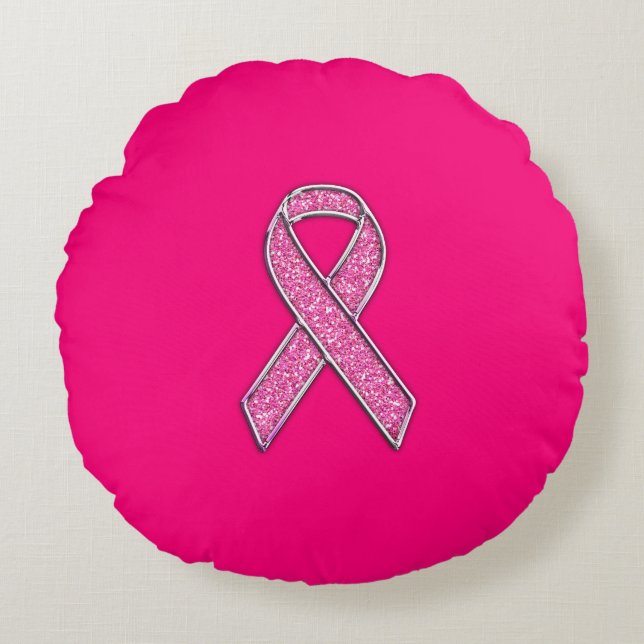 Lebhaftes Chrome Glitzer Stil Rosa Band-Bewusstsei Rundes Kissen (Vorderseite)