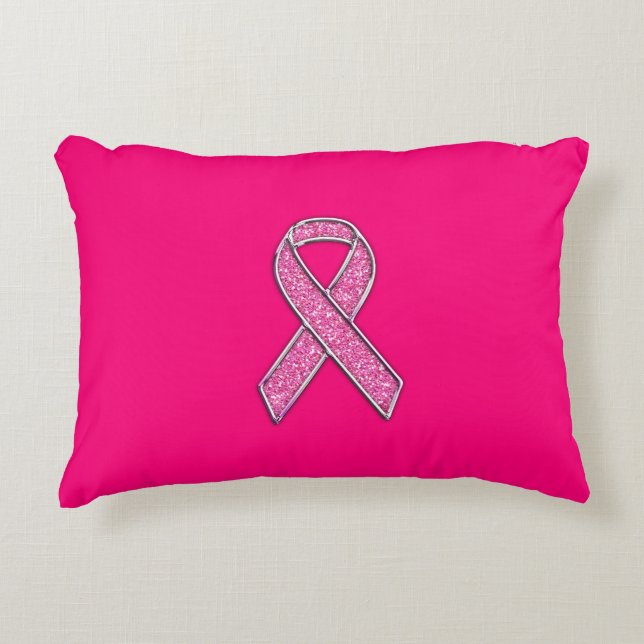 Lebhaftes Chrome Glitzer Stil Rosa Band-Bewusstsei Zierkissen (Vorderseite)
