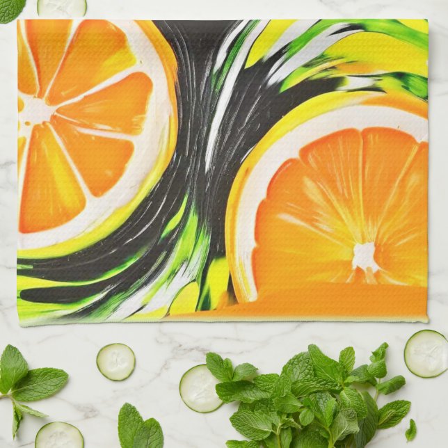 Lebhaftes Citrus-Gemälde Geschirrtuch (Gefaltet)
