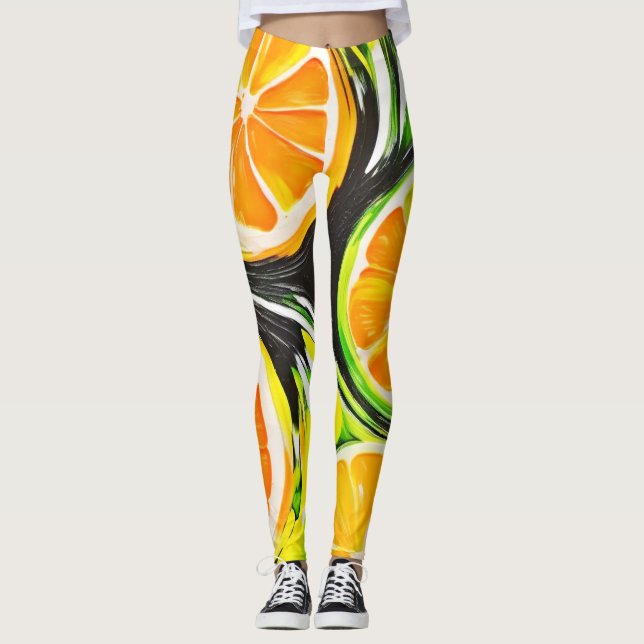 Lebhaftes Citrus-Gemälde Leggings (Vorderseite)