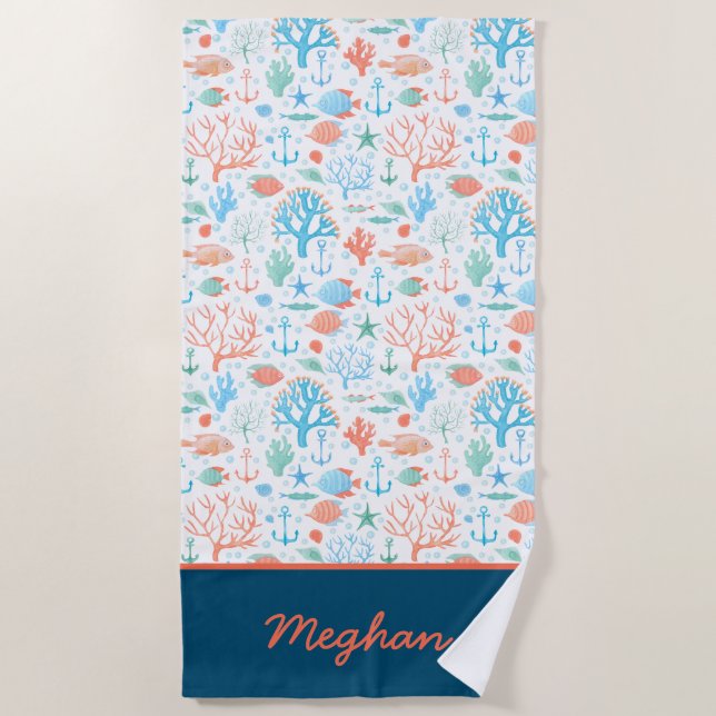 Lebhaftes Coral Personalisiert Beach Handtuch (Vorderseite)