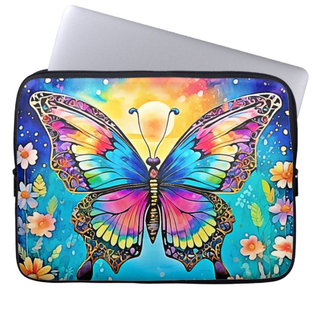 Lebhaftes Design der Blütenschmetterlinge Laptopschutzhülle (Vorderseite)