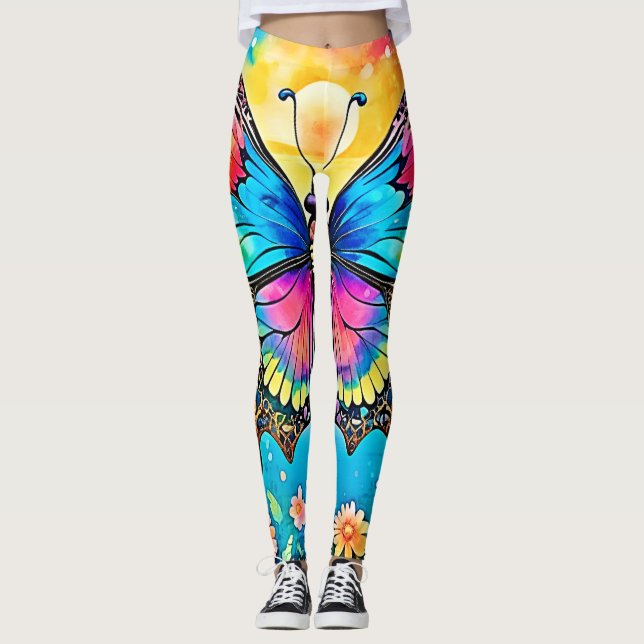 Lebhaftes Design der Blütenschmetterlinge Leggings (Vorderseite)