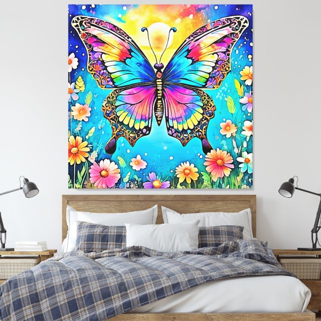 Lebhaftes Design der Blütenschmetterlinge Leinwanddruck (Insitu (Schlafzimmer))