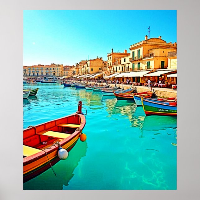 Lebhaftes Design für mediterrane Port Life Poster (Vorne)
