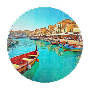 Lebhaftes Design für mediterrane Port Life Schneidebrett