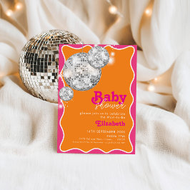 Lebhaftes Design für Orange Pink Disco Ball Baby D Einladung