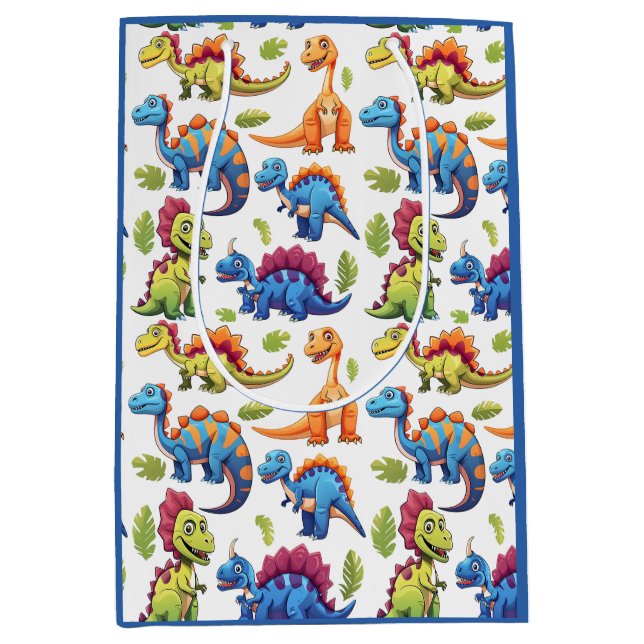 Lebhaftes Dinosaurier-Themed Party Dino-Mite Mittlere Geschenktüte (Vorderseite)