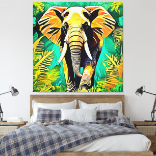 Lebhaftes Dschungel Elephant Scene Design Leinwanddruck