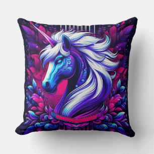 Lebhaftes Einhorn mit Blumenelementen Kissen