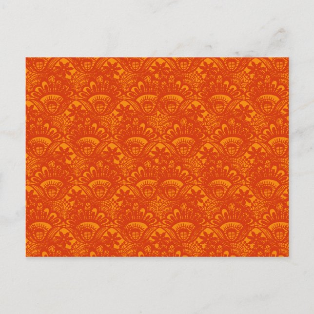 Lebhaftes elegantes Orange Damask Lace Girly Muste Postkarte (Vorderseite)
