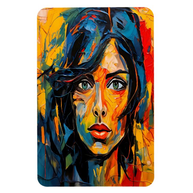 Lebhaftes expressionistisches Portrait Kühne Abstr Magnet (Vertikal)