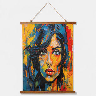 Lebhaftes expressionistisches Portrait Kühne Abstr Wandteppich Mit Holzrahmen