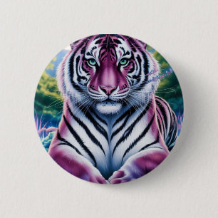 Lebhaftes Fantasy Tiger Portrait   exotisch Button