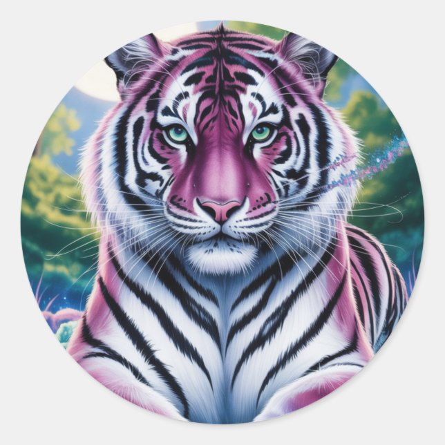 Lebhaftes Fantasy Tiger Portrait | exotisch Runder Aufkleber (Vorderseite)