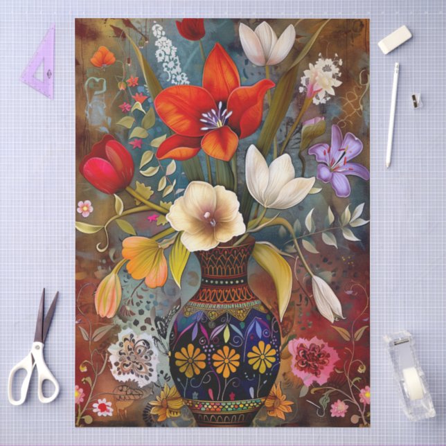 Lebhaftes farbenfrohes Blumendekoupage Seidenpapier (Basteln)