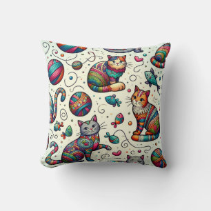 Lebhaftes farbenfrohes Cat Pattern Pillow Stilvoll Kissen