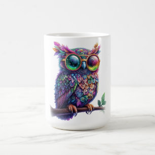 Lebhaftes farbenfrohes Owl mit lebhaftem Glasdesig Kaffeetasse