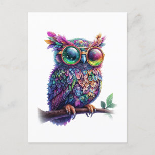 Lebhaftes farbenfrohes Owl mit lebhaftem Glasdesig Postkarte
