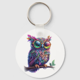 Lebhaftes farbenfrohes Owl mit lebhaftem Glasdesig Schlüsselanhänger