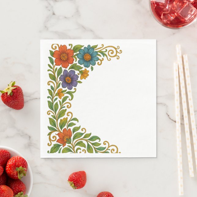 Lebhaftes farbenprächtiges Blumenmuster Serviette (Beispiel)