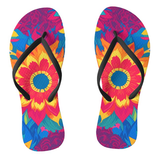 Lebhaftes farbenprächtiges Sommerblumenmuster Flip Flops (Fußbett)