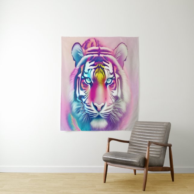 Lebhaftes farbenprächtiges Tigergefecht Wandteppich (Beispiel)