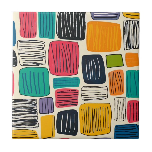 Lebhaftes farbiges Box-Muster (2) Fliese (Vorderseite)