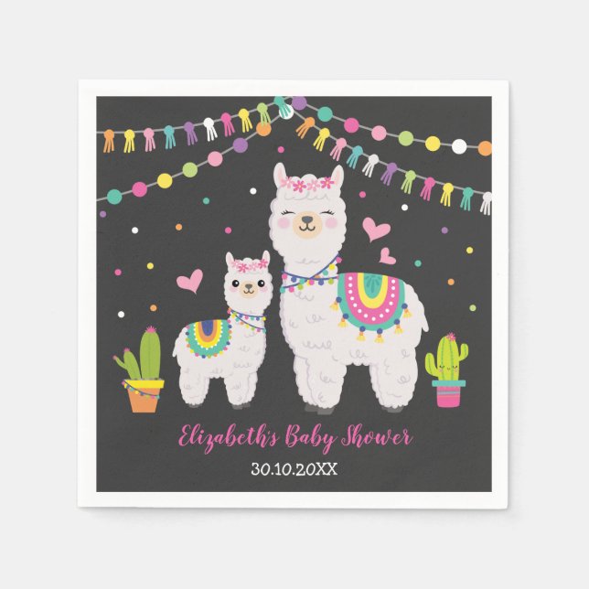 Lebhaftes Fiesta Llama Alpaca Baby Duschdekor Serviette (Vorderseite)