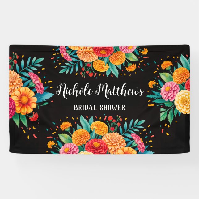 Lebhaftes Fiesta Wedding Bouquet Brautparty Banner (Horizontal)