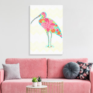 Lebhaftes florales Ibis Zickzack tropisches Design Leinwanddruck