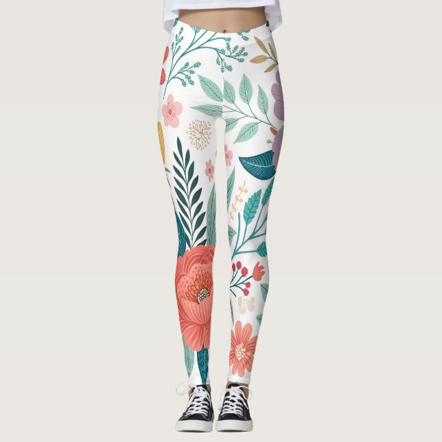 Lebhaftes, florales Multioptikmuster Leggings (Vorderseite)