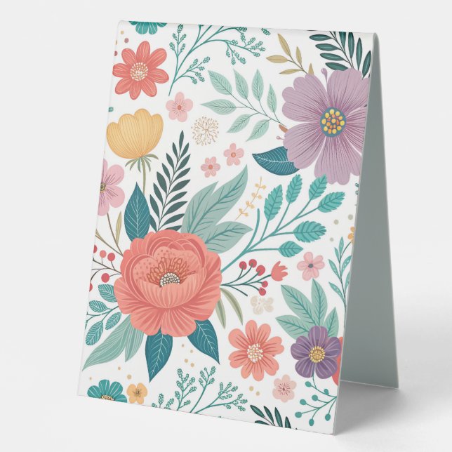 Lebhaftes, florales Multioptikmuster Tischaufsteller (Vorderseite)