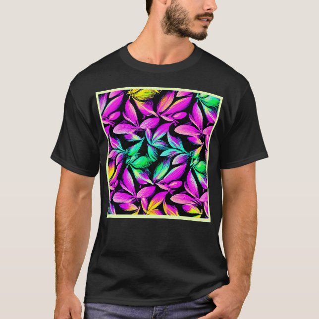 Lebhaftes, florales Wiederholungsdesign T-Shirt (Vorderseite)