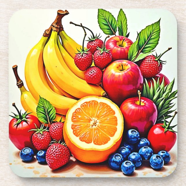 Lebhaftes frisches Obst Getränkeuntersetzer (Vorderseite)