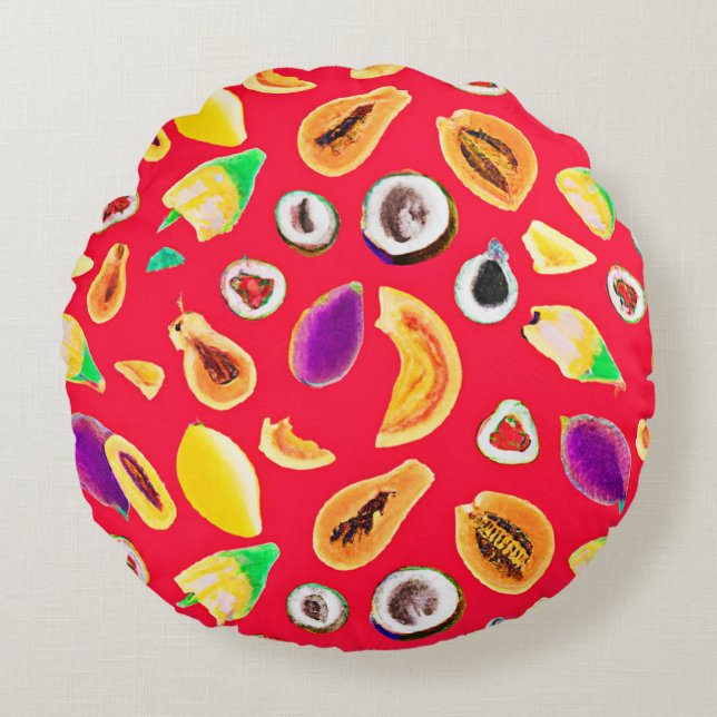 Lebhaftes Fruchtigkeit Delight Pattern Rundes Kissen (Vorderseite)