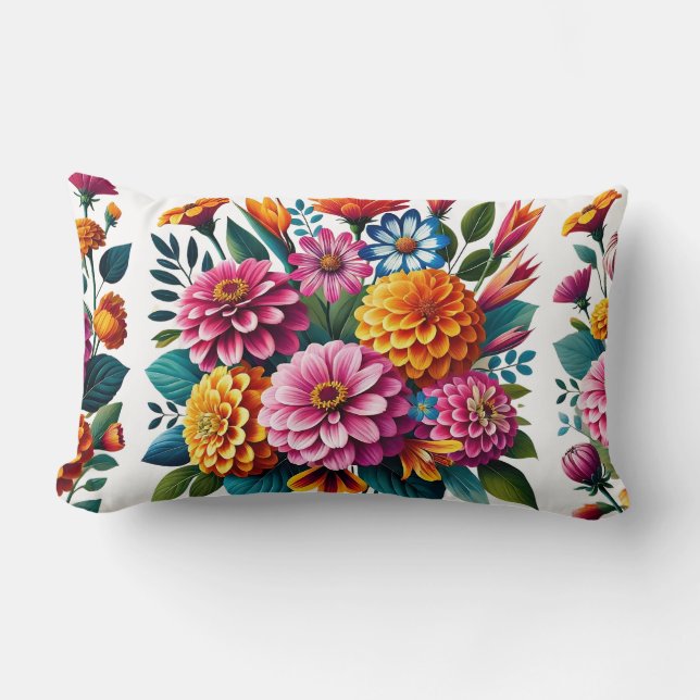 Lebhaftes Garden Blooms Blumendesign Lendenkissen (Vorderseite)